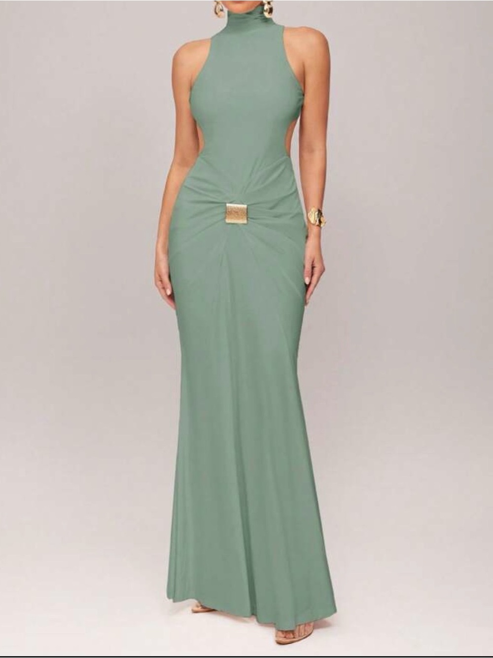 Mint Green Backless Halter Maxi Dress Size L